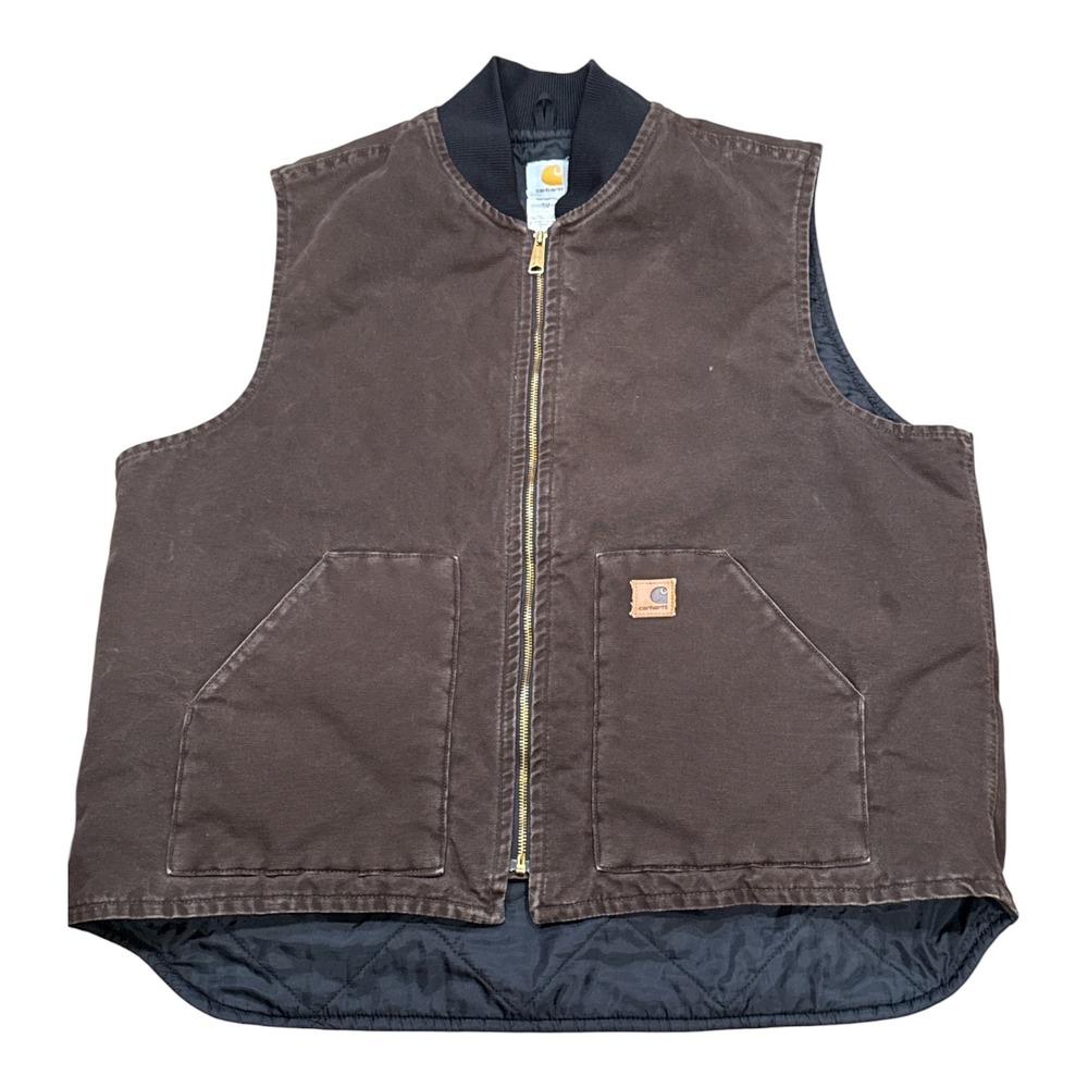 Carhartt V02 DKB Duck Vest Mens 2XL Tall Dark Brown Quilt Lined Workwear Canvas